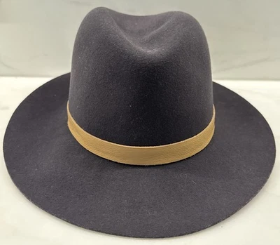Sombrero Fedora Clásico de Lana Janessa Leone “Ross” Talla Pequeña Color Azul/Gris con Banda Tostada Foto 1 de 4
