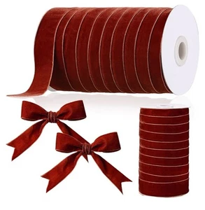 60 Yards Vintage Rust Red Velvet Ribbon 1 Inch Wide - Picture 1 of 3