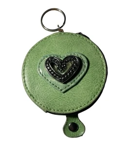 Green Mirror Compact Silver Heart Leather Boho Cute Brighton Like Lined 3" - Picture 1 of 10