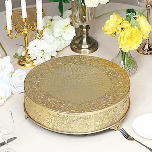 GOLD 18" wide Round Floral Embossed Cake Stand Cupcake Display Wedding Party - Picture 1 of 8
