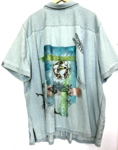 Upcycled Painted Button Denim Top Womens 4X Plus Asian Koi Art To Wear Signature - Picture 1 of 19