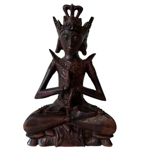 Tibetan Buddhist Deity Thai Zebra Wood Hand Carved Eastern Indian Art - Picture 1 of 24