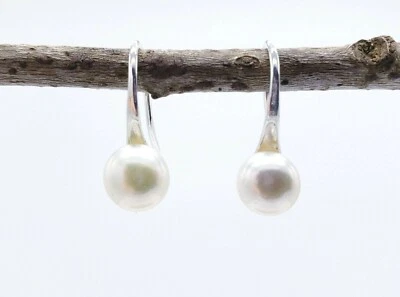 Evron Authentic White/Silver Color Freshwater Cultured Pearl 6mm Silver Earrings - Image 1 of 4