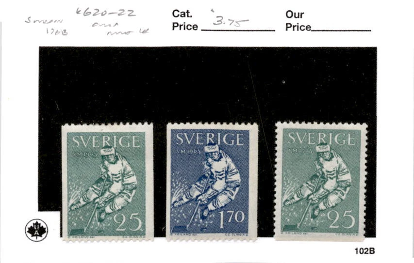 Suecia, sello postal, #620-622 como nuevo LH, 1963 hockey sobre hielo (CA) Foto 1 de 1