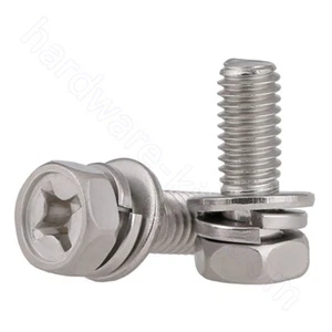 Hex Head Sping Flat Washer Sems Screws Phillips Drive A2 Stainless M3 4 5 6 8 10 - Picture 1 of 7