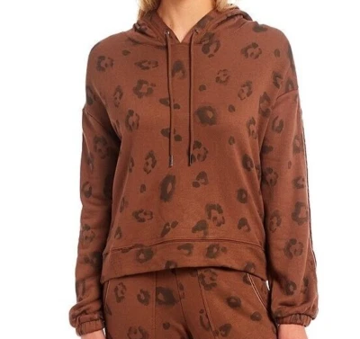 Nuevo con etiquetas Espléndido $148 OJO DE TIGRE LEOPARDO Marrón/Negro Capucha Tejido Top M Terciopelo Borde Foto 1 de 4
