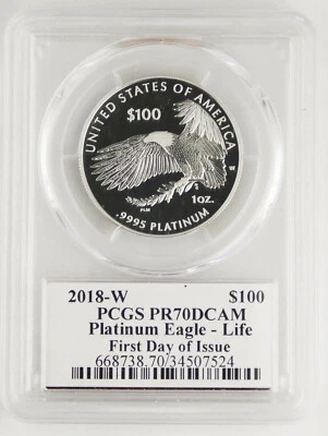 2018 W $100 1 Oz 9995 PLATINUM American EAGLE Life Proof Coin PCGS PR70 DC FDOI - Image 1 of 4
