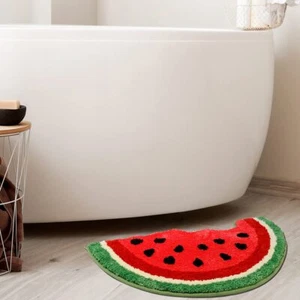 Watermelon Bath Mat for Bathroom Cute Fruit Half Round Shaped Bathroom Rugs a... - Picture 1 of 7