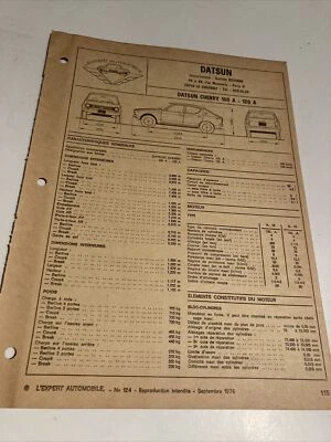 Scheda Tecnica Automobile Datsun Cherry 100A 120A Edizione 1976 EA RTA - Immagine 1 di 4