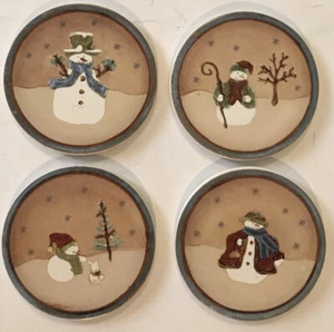 Hand Painted Ceramic Cork Snowman Coasters Set Of 4!!! - Picture 1 of 2