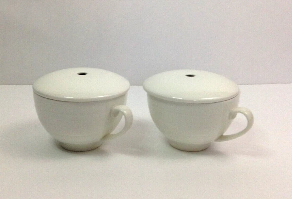 Tea Forte 2 Bone White Porcelain 8oz Ceramic w/ Lid w/Hole for Teabag String - Image 1 of 4
