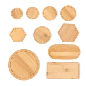 Bamboo Wood Tray Simple Round Square Hexagon Rectangle Flowerpot Base Planters - Picture 1 of 21