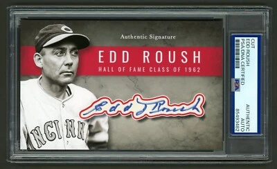 Edd Roush Signed Cut Display (PSA) Cincinnati Reds Photo Card HOF Baseball Auto - Image 1 of 2