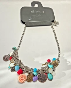 Floral Charm Statement Chain Necklace New - Picture 1 of 6