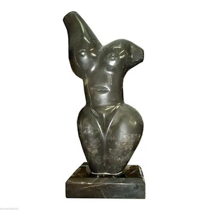 Vintage Black Marble Sculpture Bust Of Woman Botero Old Art - Picture 1 of 1