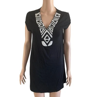 Minivestido para mujer Cha Vente negro cuello en V con cuentas talla mediana Foto 1 de 4