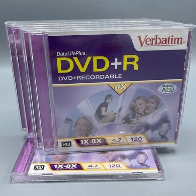 NEW Set of 6 Verbatim Data Life Plus DVD+R 4.7 GB 1X-8X Speed 120 Min - Image 1 of 2