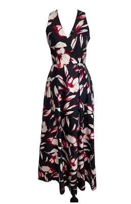 NEW Shoshanna Midnight Black Red Floral Wool Silk  Sleeveless V Neck Dress Sz 4 - Изображение 1 из 4