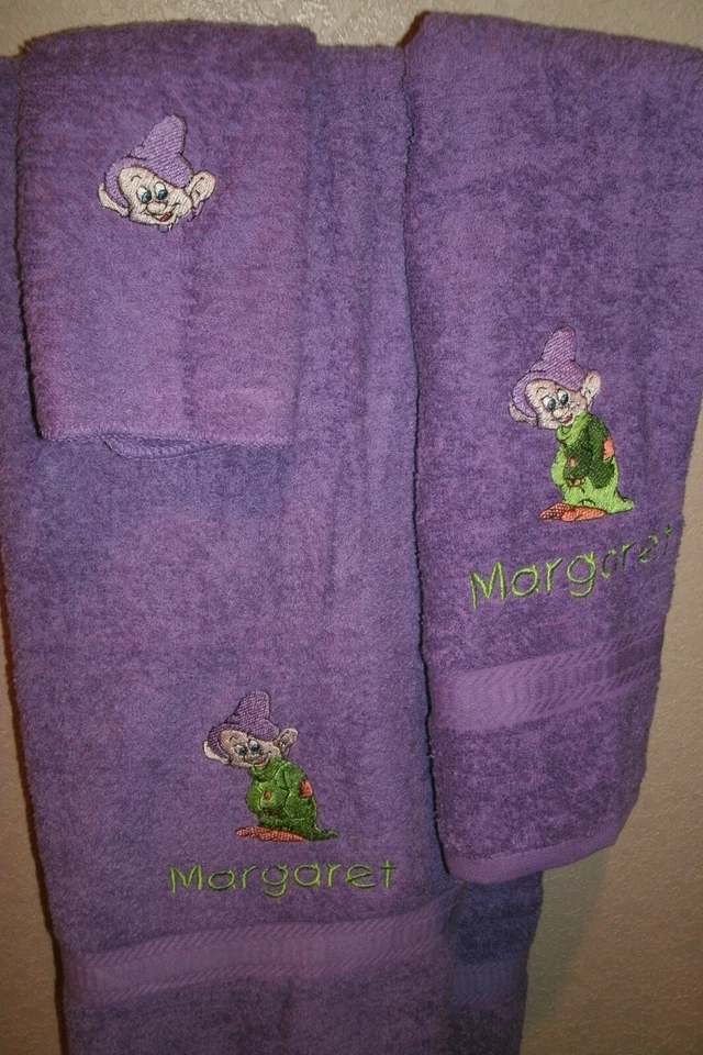 Dopey Dwarf  Personalized 3 Piece Bath Towel Set Your Color Choice  - Image 1 of 1