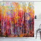 Nature Shower Curtain Autumn Forest Painting Print for Bathroom