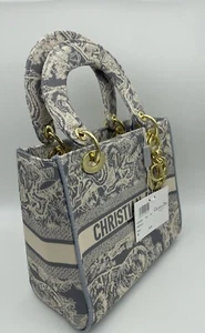 Christian Dior Lady D-Lite Bag Beige Grey Medium Size - Picture 1 of 14