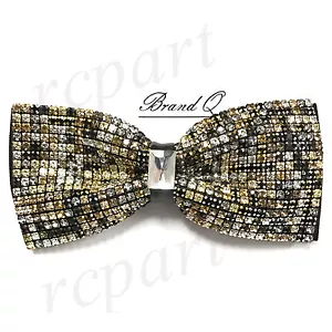 New in box Brand Q Men's Crystals Pre-tied Bow Tie Black White Yellow Formal - Picture 1 of 3