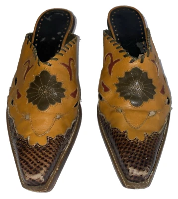 BCBG Leather Mules Cowboy Boot Shoes Red Black Slip On Casual Western Womens 9B - Image 1 of 4