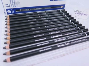 12 x BLACK Staedtler Glasochrom Chinagraph Lumo Pencil 108209 - Picture 1 of 8