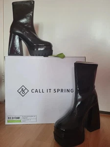 Chic Super Chunky Platform High Heels Shiny Black Boots - Picture 1 of 3