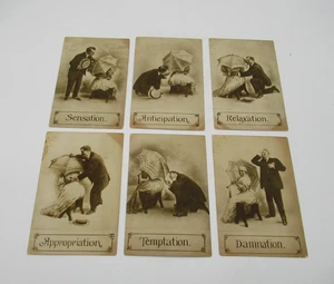 6 Copyrt 1909 Roth & Langley Anticipation-Temptation-Damnation Comic Postcards - Bild 1 von 8