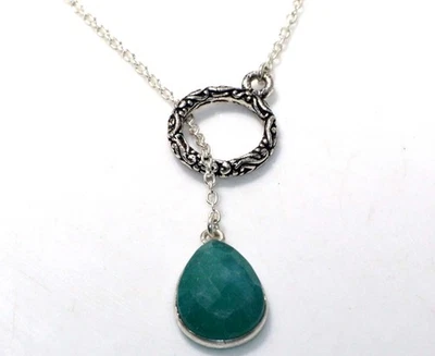 925 Silver Plated Simulated Emerald Ethnic Necklace Jewelry Size 19" GW - Image 1 of 3