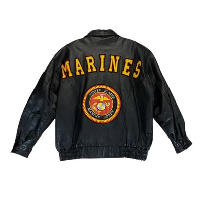 Chaqueta de Cuero USMC Para Hombres M Negra Militar Marines Bombardero Cremallera Completa Acolchada Forrada  Foto 1 de 4