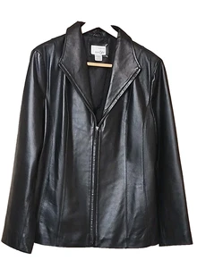 Excelente Chaqueta de Cuero East5th-Mujer-Gen Negra Talla Grande Cremallera. - Imagen 1 de 8