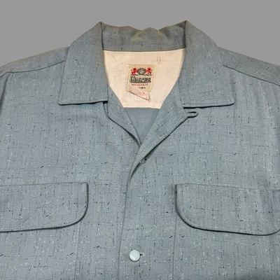 Vintage 1950s Gabardine Loop Collar Ricky Shirt Fleck Rockabilly Sz M - Image 1 of 4