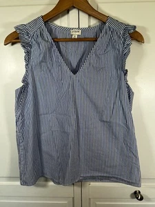 J. Crew | Women’s | Sleeveless Ruffle Top | Blue Striped | Medium - Picture 1 of 5