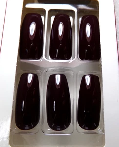 KISS NAILS GLUE ON Shiny Dark Chocolate Brown  LONG LENGTH, COFFIN - Picture 1 of 3