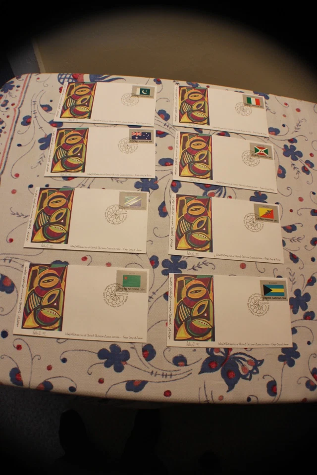 1984 UN WFUNA Flag Series Cachets (8) w/Anthony Quinn Art-FDC - Image 1 of 2