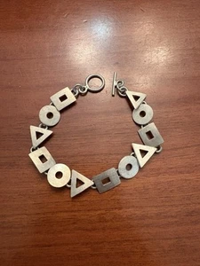 Vintage Modernist Sterling Silver Link Bracelet 16.2g Geometric Shapes 7.5" - Picture 1 of 3