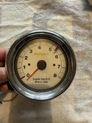 Sunpro Super Tach II Digital Tachometer White Face 0-8000 RPM - Image 1 of 4
