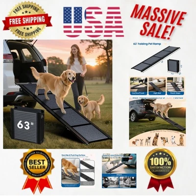 Ultra-Portable 63" Dog Ramp – Non-Slip Aluminum with Quad-Folding Design, 250lbs - Image 1 of 4