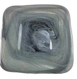 Art Glass Square Swirl Plate Gray Clear Fused Glass Centerpiece 8" Modern - Picture 1 of 12