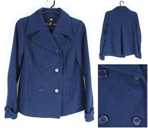 Womens Pea Coat XS Size US 2 EU 32 H&M Blue Wool Overcoat