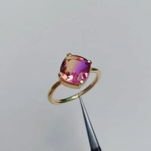 Cushion Cut Ametrine Ring, Doublet Quartz Ametrine Ring, Bi Color Stone Ring - Picture 1 of 11