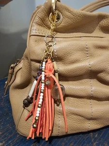 Lucky Orange/Brown Boho Bag Charm, Glass, cream color beads and mixed metals - Picture 1 of 17