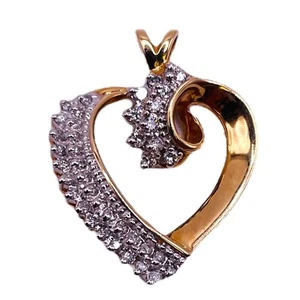 14k Yellow Gold Diamond Heart Cluster Pendant 4 Grams .50 Ct - Picture 1 of 7