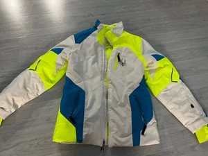 Unisex Boys Girls Spyder Ski Jacket Hood Size 14-16 Blue White Lime Green Snow - Picture 1 of 13