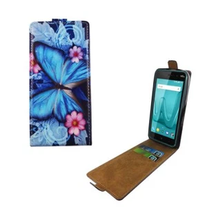 Wiko Lenny 4 Handyhülle Schutzcase Blauer Schmetterling Tasche Flip Cover Etui - Zdjęcie 1 z 3