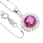Heated Round Ruby 8Mm White Topaz White Gold Plate 925 Sterling Silver Necklace