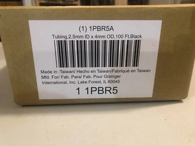 GRAINGER APPROVED 1PBR5 Tubing,2.5mm ID x 4mm OD,90 Ft,Black 1PBR5 - Image 1 of 2