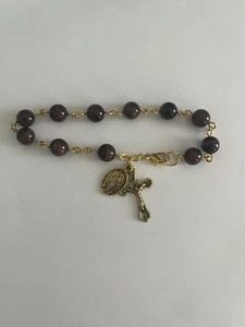 Men's Tiger Eye Gold Tone Rosary Bracelet ~ 8" (TGP800) - Picture 1 of 3